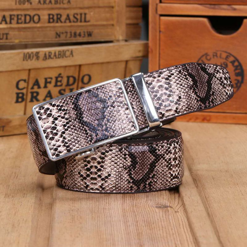 Snake Grain Pattern with Automatic Buckle Strap Men Leather Belt