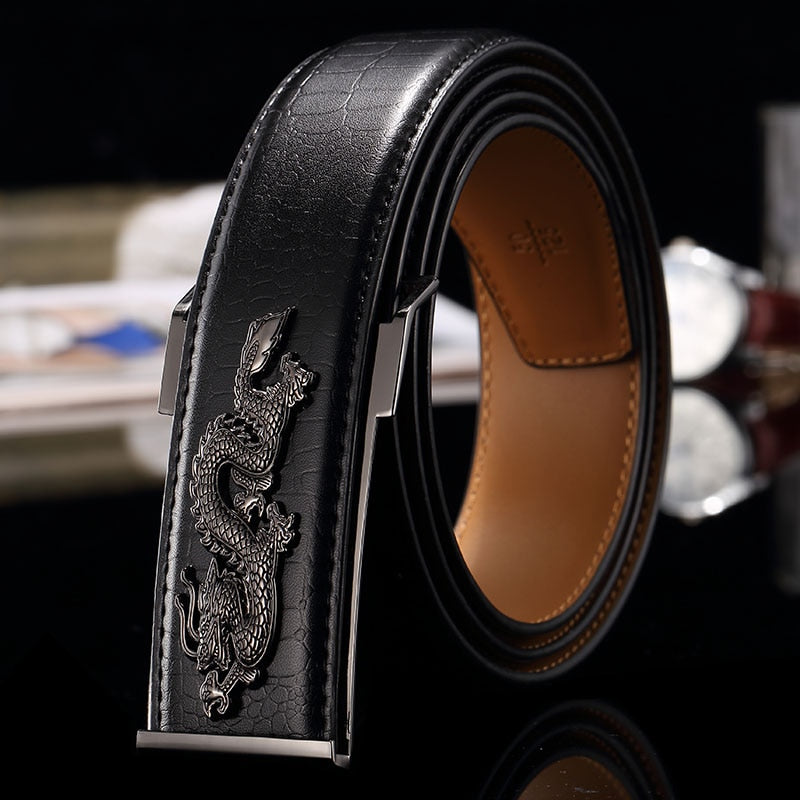Dragon Metal Buckle Pattern in Croco Grain Leather Design Men Belt