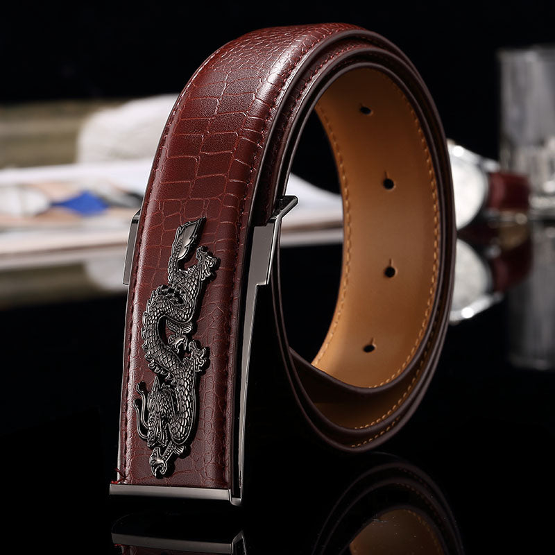 Dragon Metal Buckle Pattern in Croco Grain Leather Design Men Belt