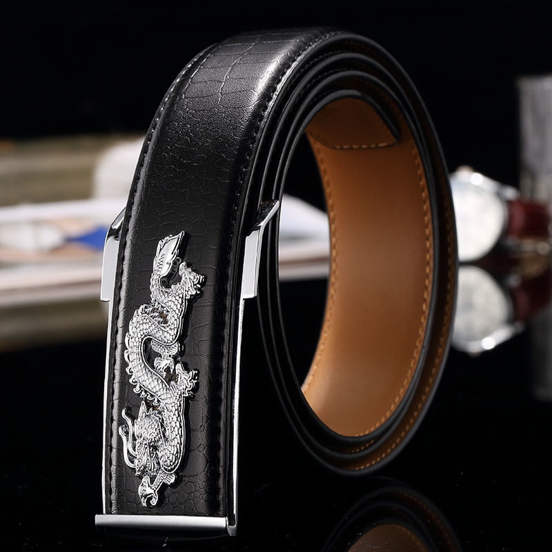 Dragon Metal Buckle Pattern in Croco Grain Leather Design Men Belt