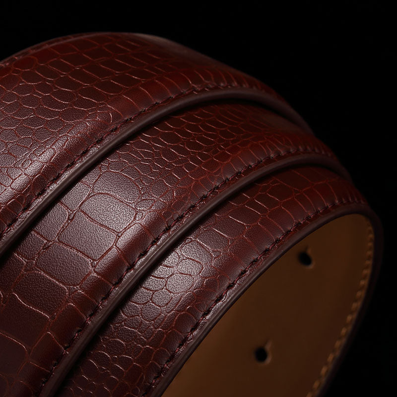 Dragon Metal Buckle Pattern in Croco Grain Leather Design Men Belt