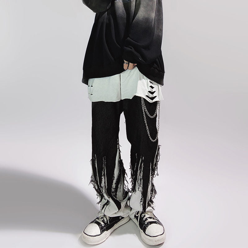 Ruffle Black Contras Patchwork Jeans
