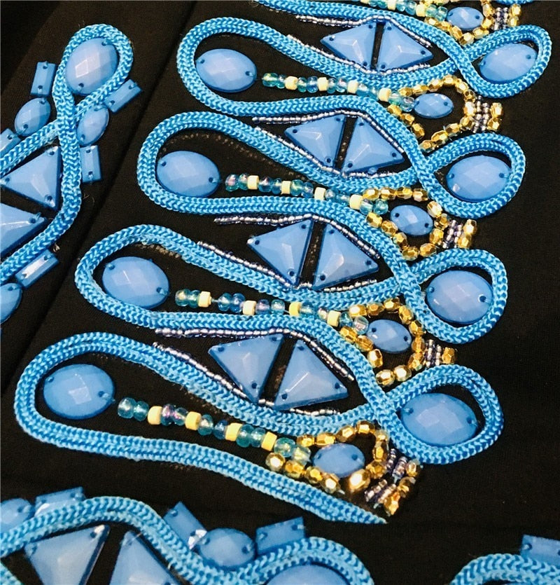 Black Court Pattern in Blue Sequin Embroidery Design Men Blazer - FanFreakz