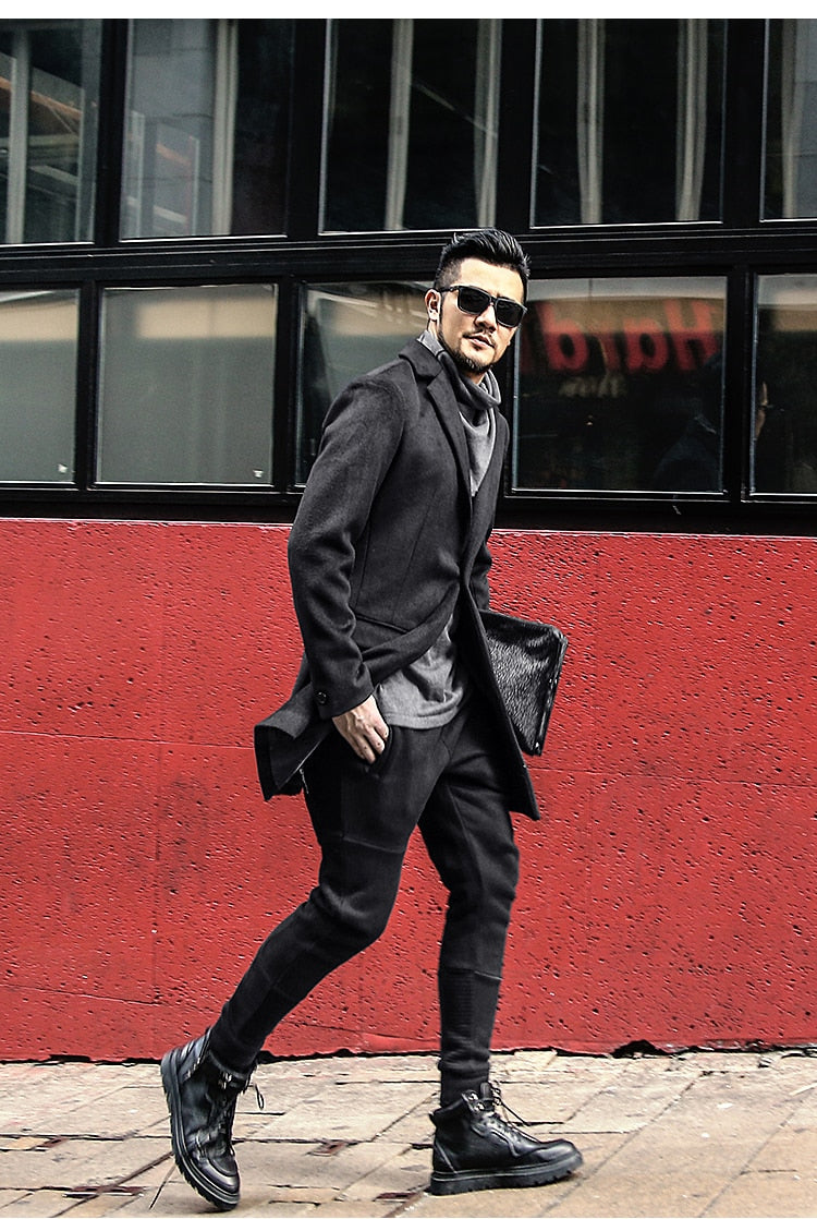 Bold Black British Style Black Long Cashmere Woolen Men Overcoat - FanFreakz