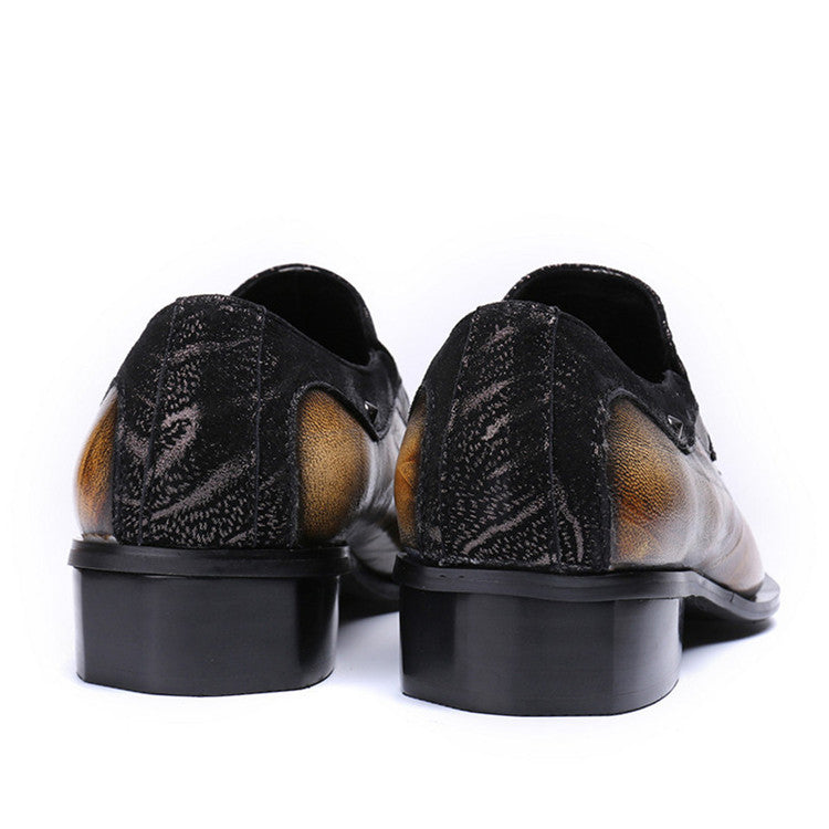 Metal Toe Two Tone Patchwork Black Dark Brown Men Loafers Shoes