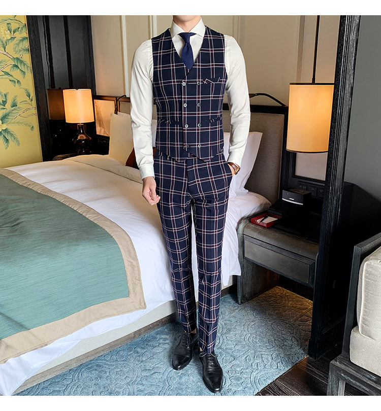 Vintage Plaid British Slim Fit 3 Pieces Style Men Suit