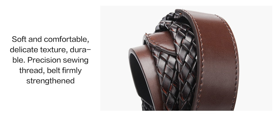 Woven Bonded Design with Rotated Buckle Men Leather Belt