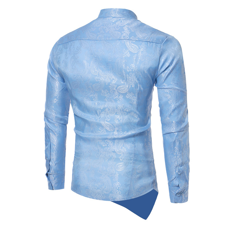 Paisley Multicolor Asymmetric Men Button Down Shirts