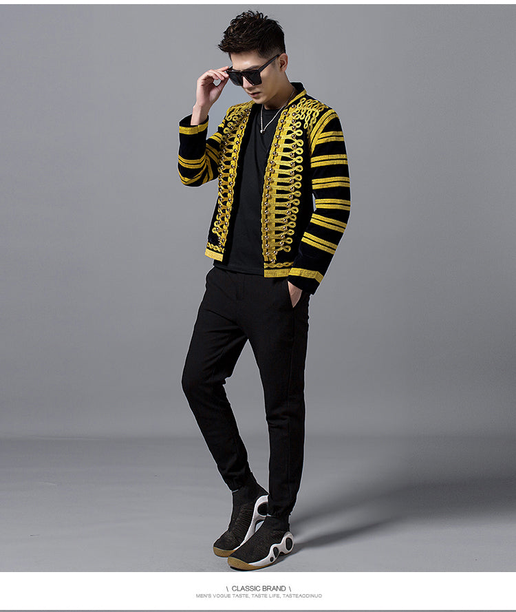 Black and Gold Court Style Men Dress Blazers for Stage Performer - FanFreakz