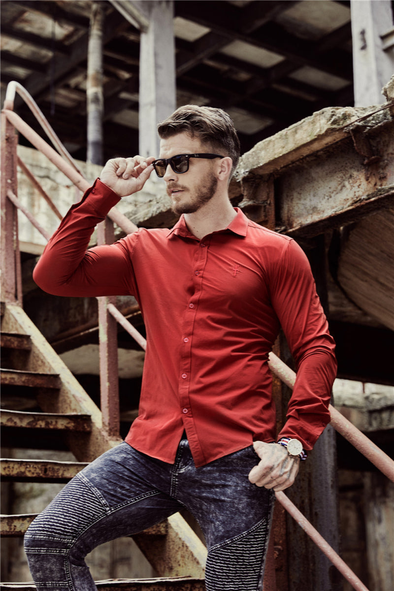 Italian Style Solid color Men Slim Fit Long Sleeves Shirt
