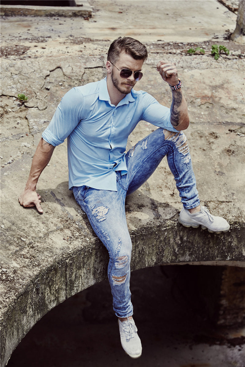 Italian Style Solid color Men Slim Fit Long Sleeves Shirt