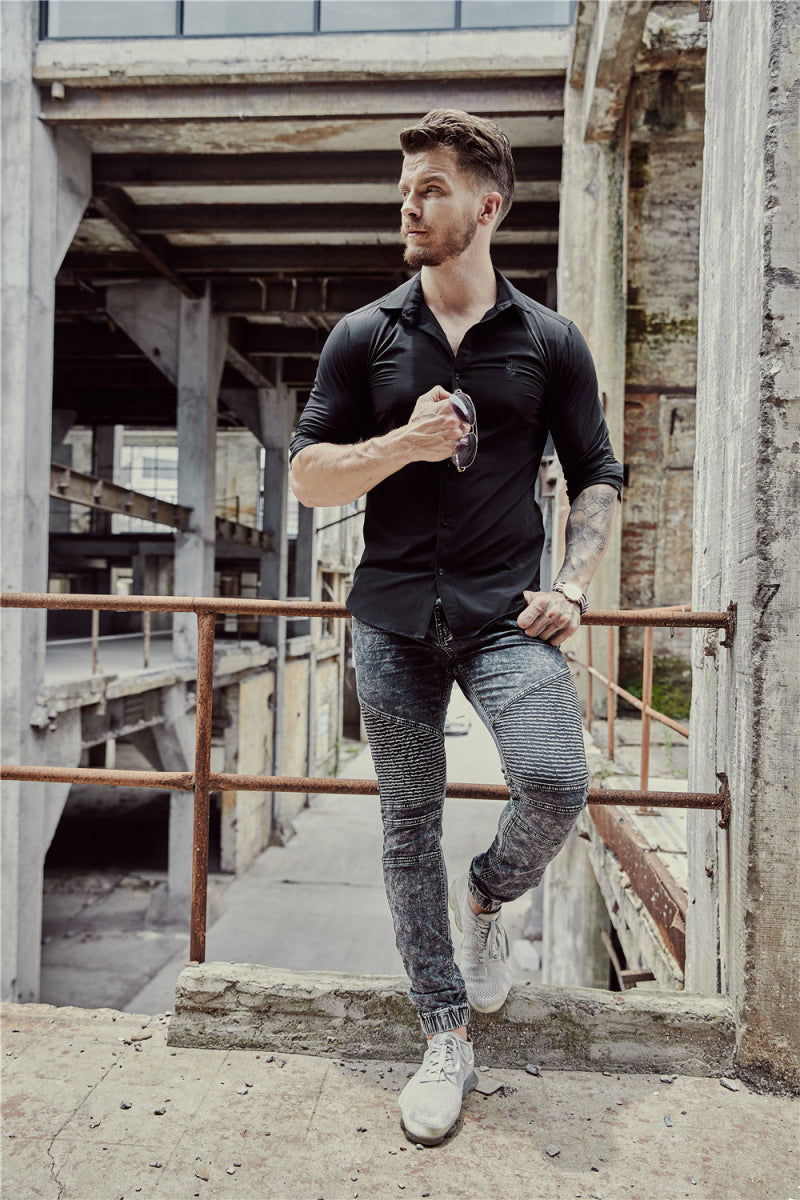 Italian Style Solid color Men Slim Fit Long Sleeves Shirt