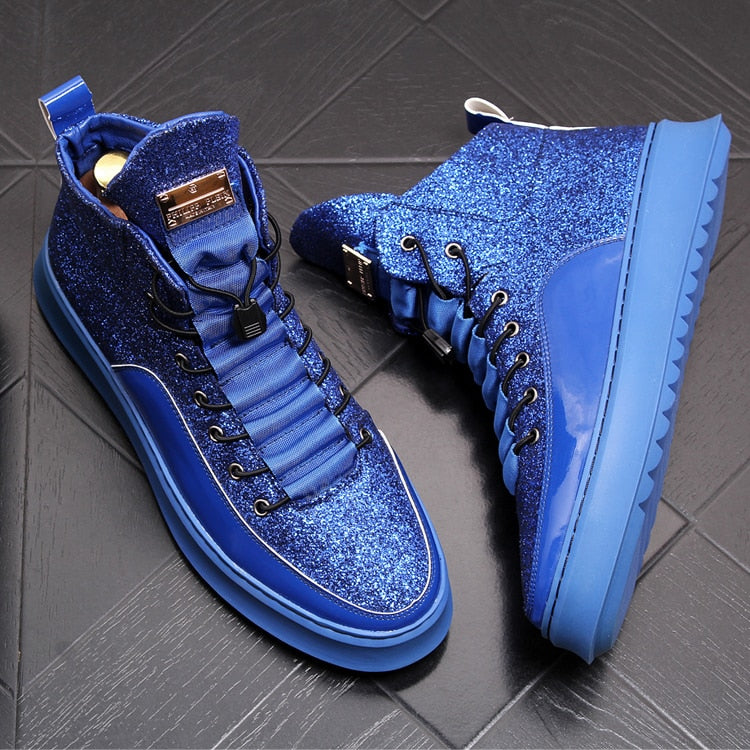 Glittering Style with Drawstring Shoelace Men High Top Sneaker