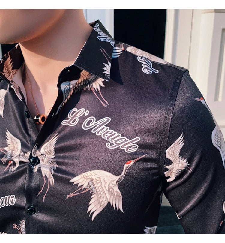 New Flamingo Pattern Printing Slim Fit Men Shirts