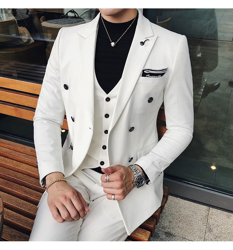 Luxury Italian Style Men Double Breasted Slim Fit Suit Set