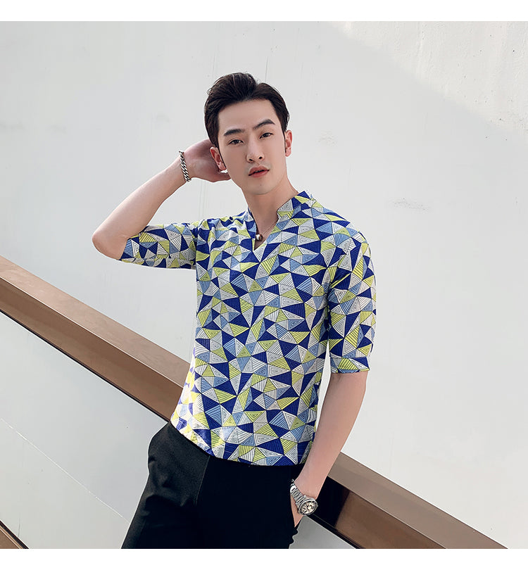 Pyramid Printing Short Sleeve Casual Style Men Shirt