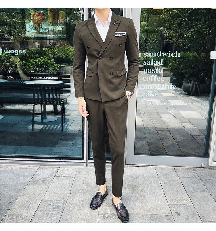 Luxury Italian Style Men Double Breasted Slim Fit Suit Set