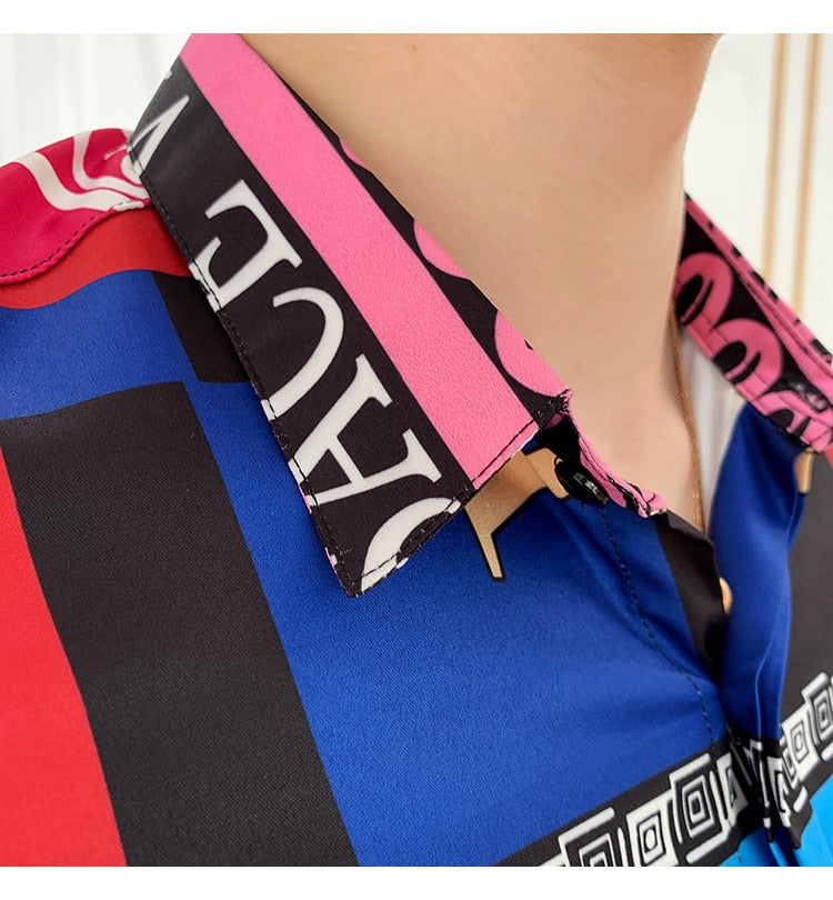 Tiger and Monogram Print Long Sleeve Style Men Slim Fit Shirt