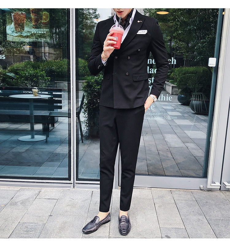Luxury Italian Style Men Double Breasted Slim Fit Suit Set