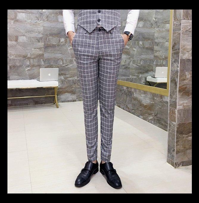 British Chalk Plaid Style Men Slim Fit Trouser - FanFreakz