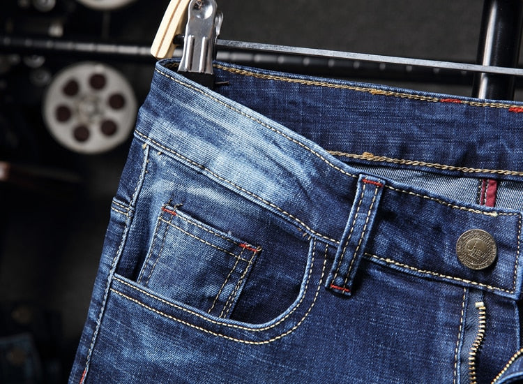 Bird Simple Embroidery Blue Denim Men Jeans