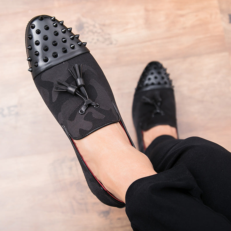 Tasseled Camo Men Loafers Shoes with Rivet Toe
