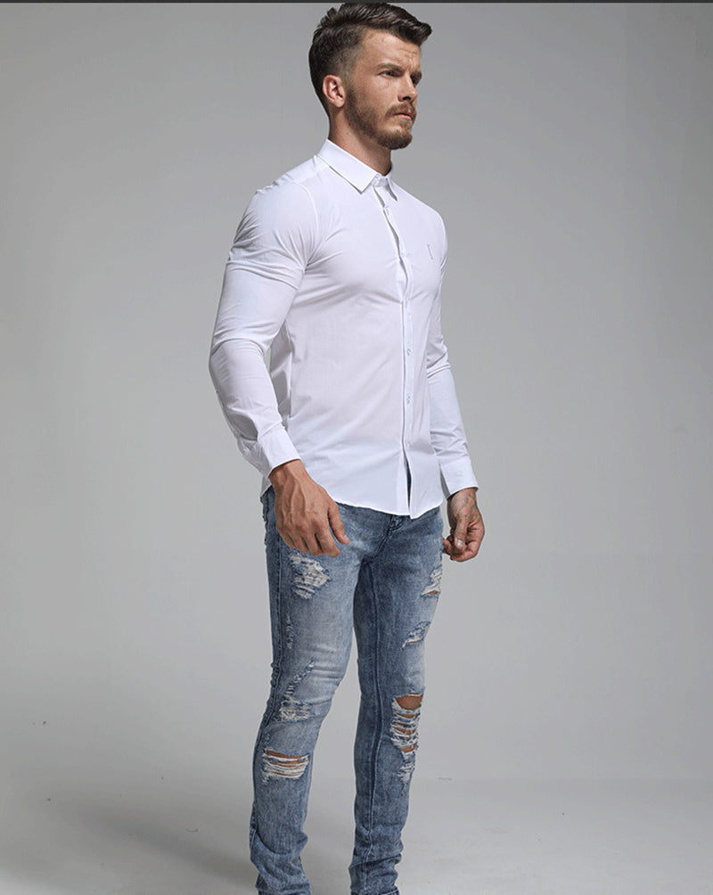 Italian Style Solid color Men Slim Fit Long Sleeves Shirt