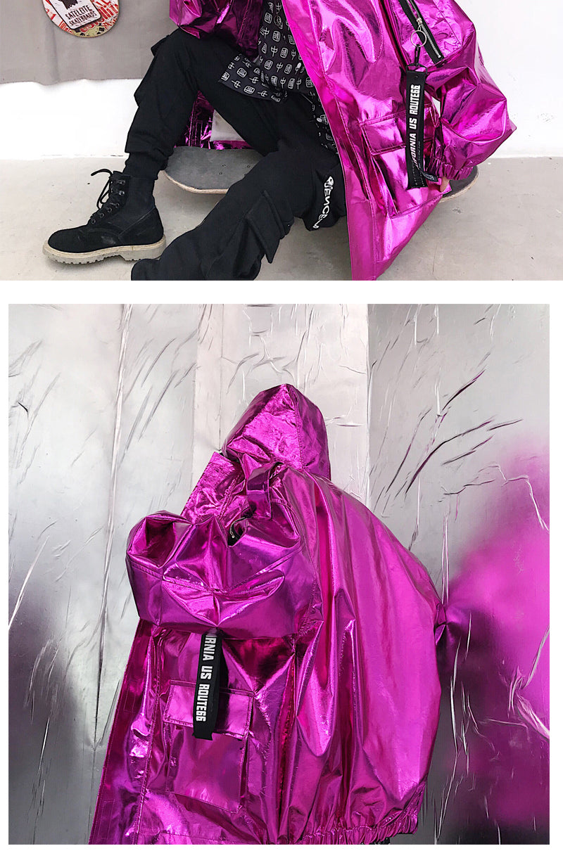 Reflective Bomber Metalic Zipper Jacket
