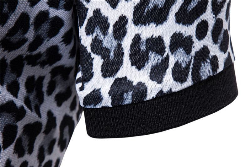 Leopard Printed Short Sleeve Men Polo Shirt
