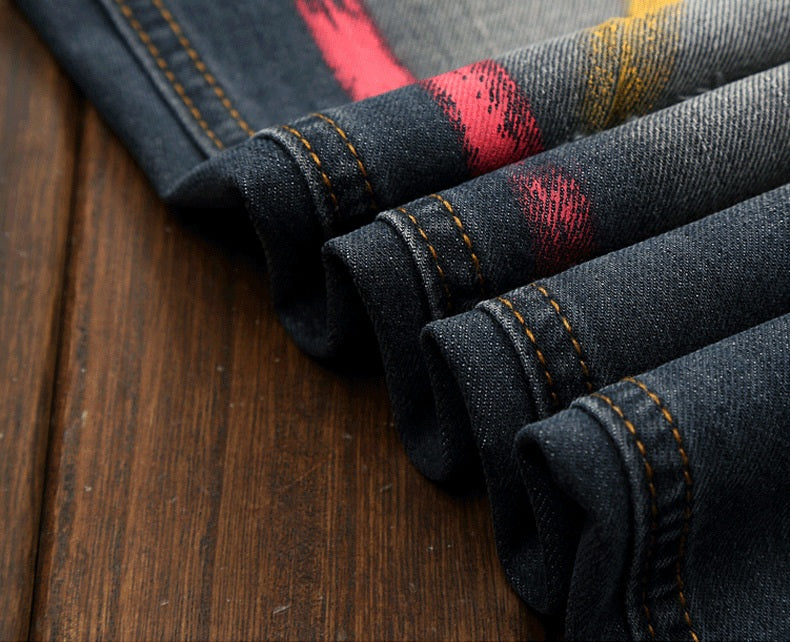 Ripped Jeans with Paint Details Men Straight Cut Jeans - FanFreakz