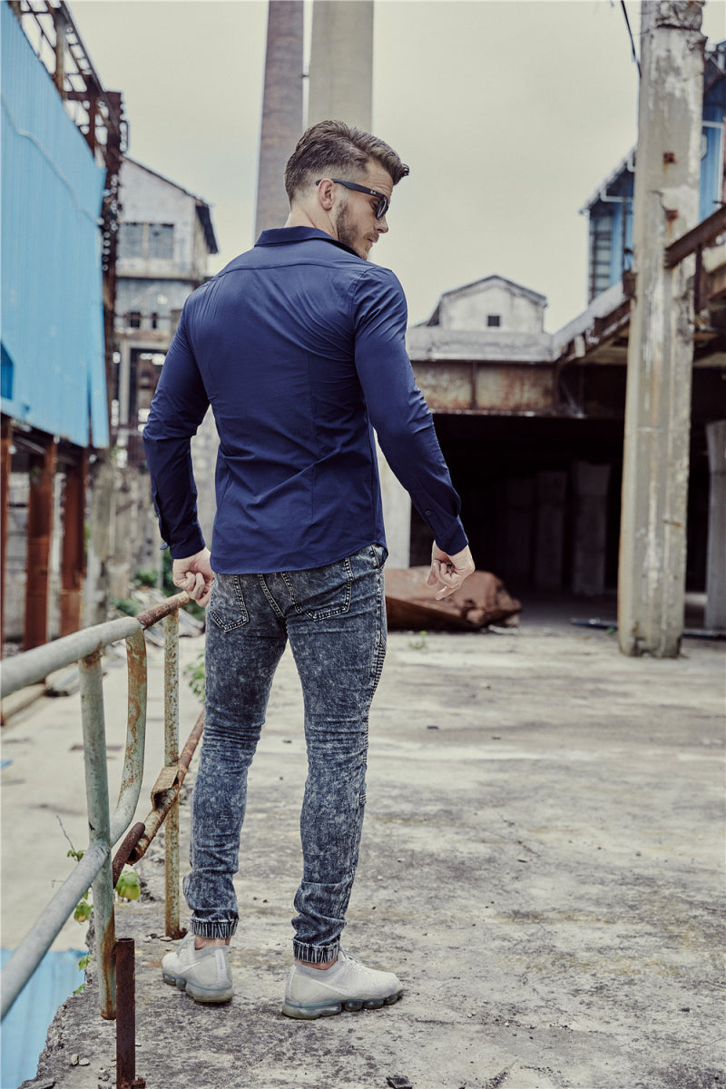 Italian Style Solid color Men Slim Fit Long Sleeves Shirt