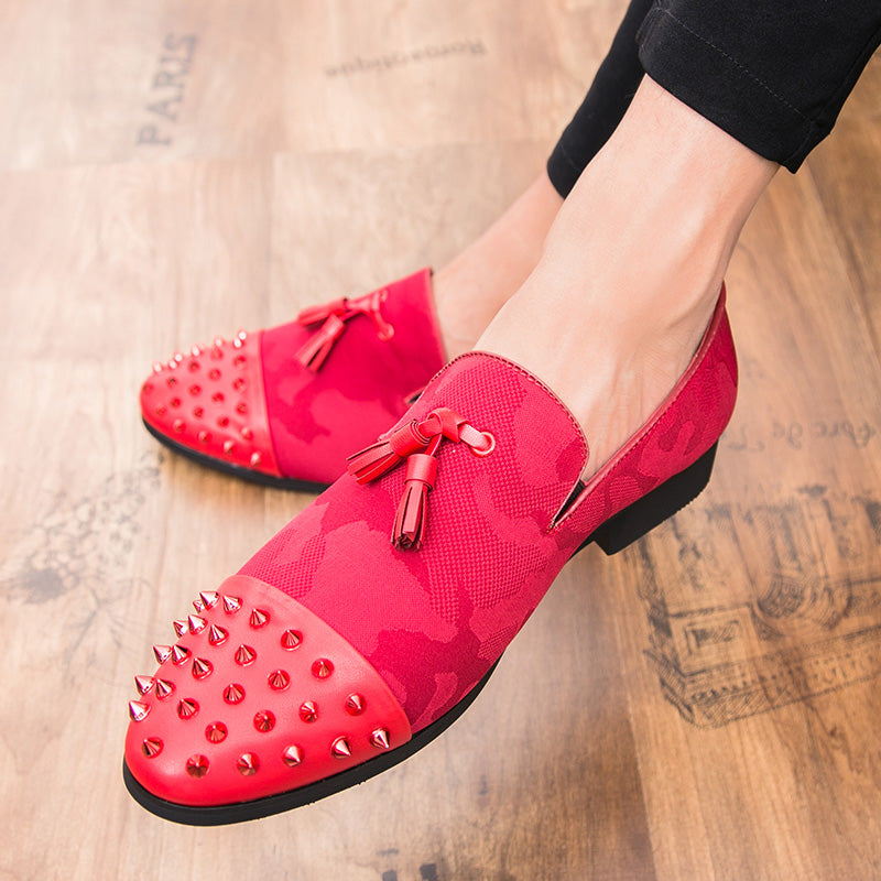 Tasseled Camo Men Loafers Shoes with Rivet Toe