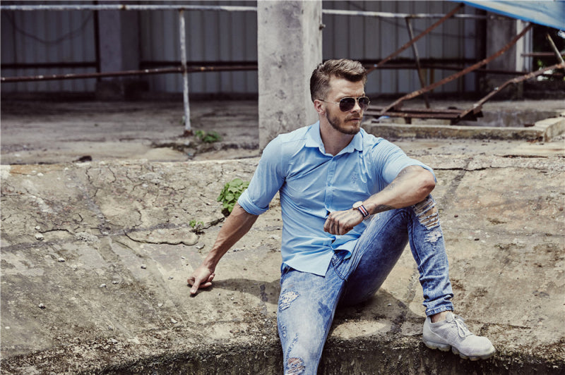 Italian Style Solid color Men Slim Fit Long Sleeves Shirt