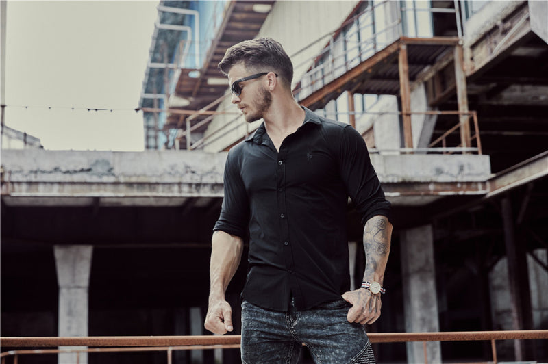 Italian Style Solid color Men Slim Fit Long Sleeves Shirt