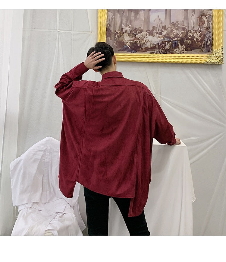 Solid Vintage Oversized Loose Long Sleeve Men Shirt