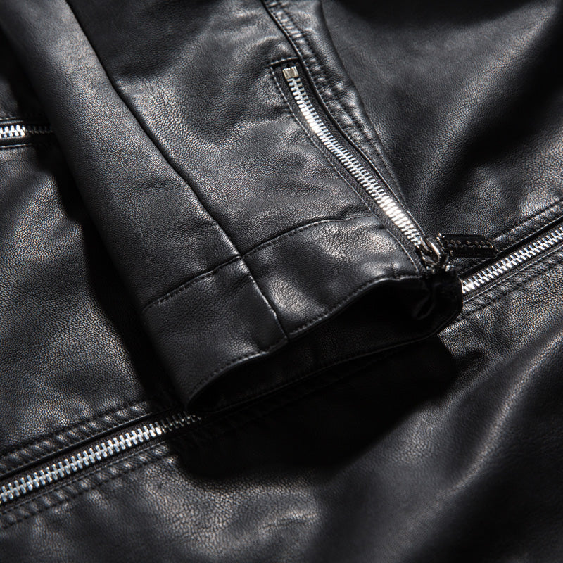 Shoulder Stitched Biker Style Men PU Leather Jacket