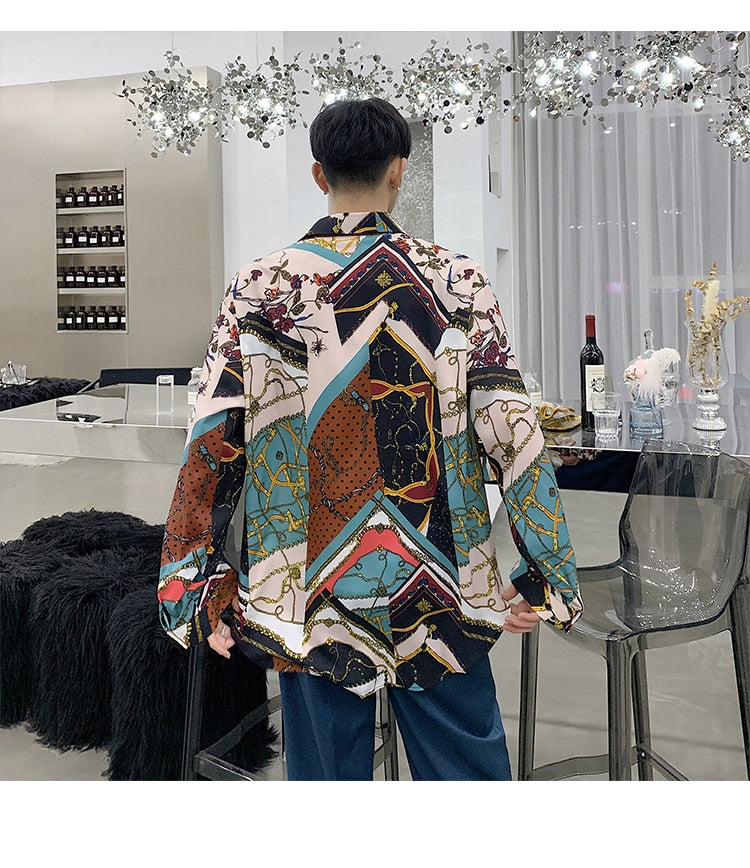 Streetwear Hip Hop Party Dress Men Loose Long Sleeve Casual Shirt