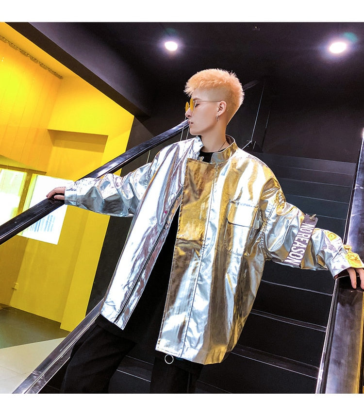 Glossy Streetwear Trenchcoat Loose Style Men Jacket