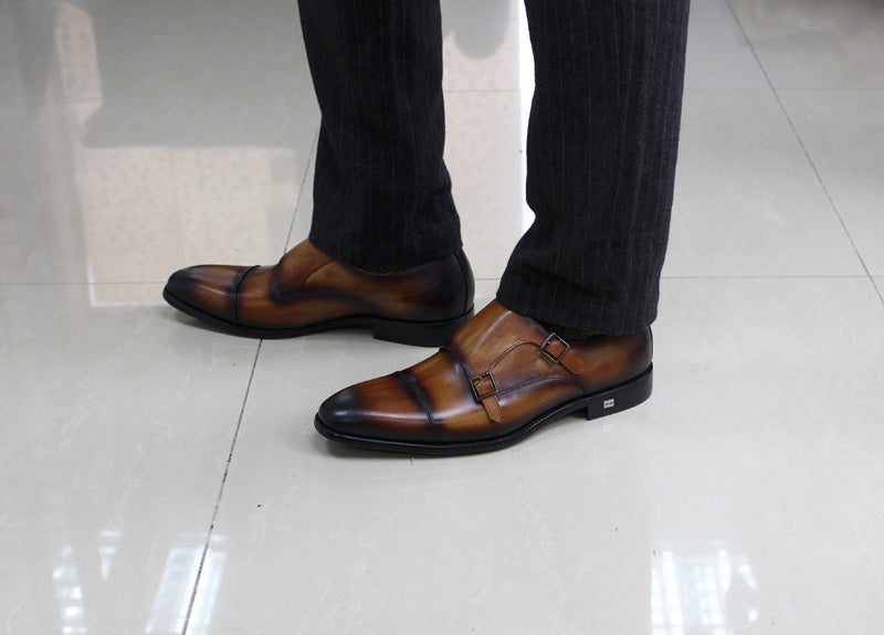 Classic Hand Painted Double Monk Strap Men Shoes - FanFreakz