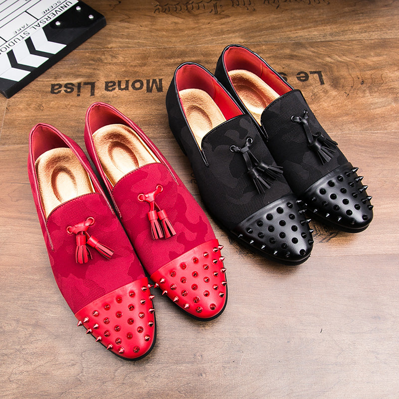 Tasseled Camo Men Loafers Shoes with Rivet Toe