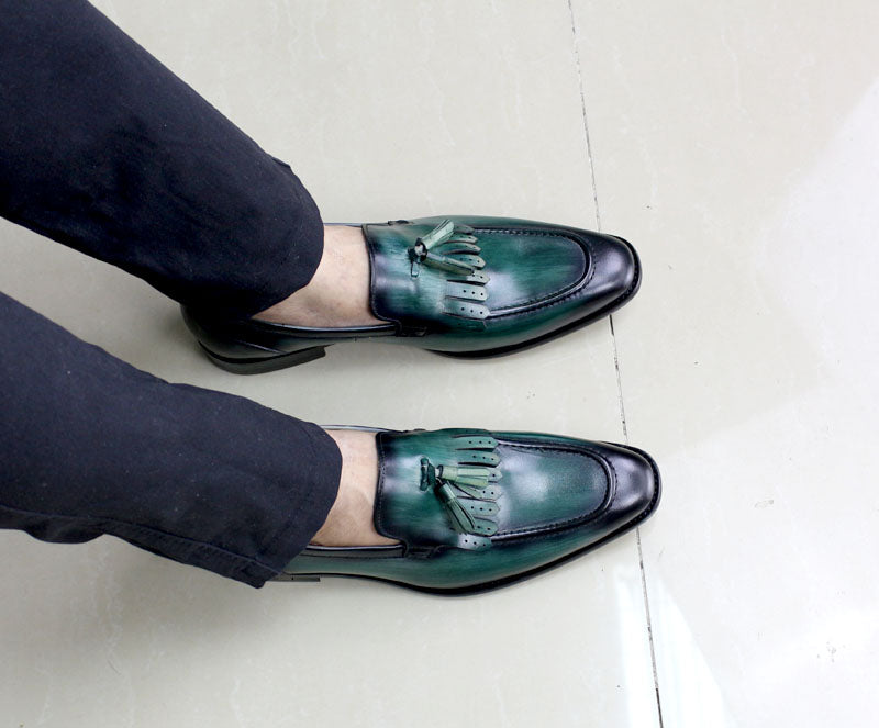 Gradient Color Italian Style Tasseled Men Loafers Shoes
