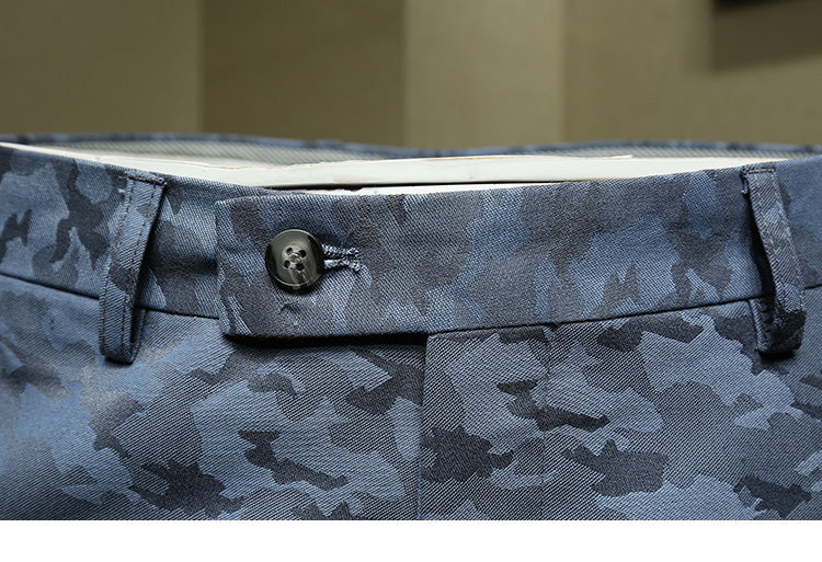 Blue Camouflage Combination Men Formal Trousers