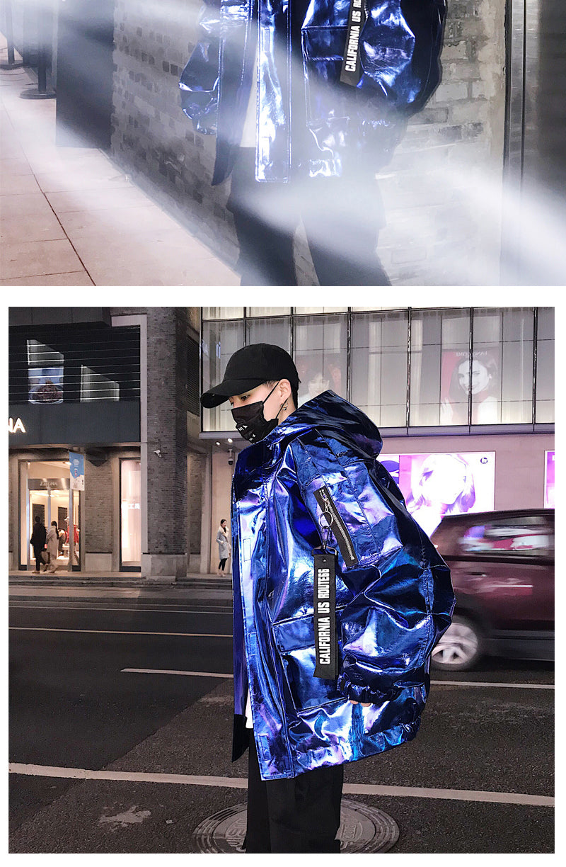 Reflective Bomber Metalic Zipper Jacket