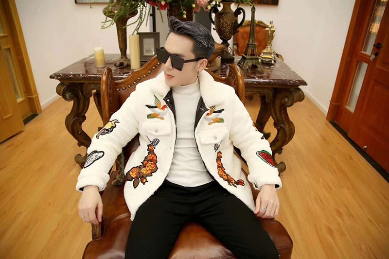 Tiger Head and Living Things Embroidery Details Men Jacket