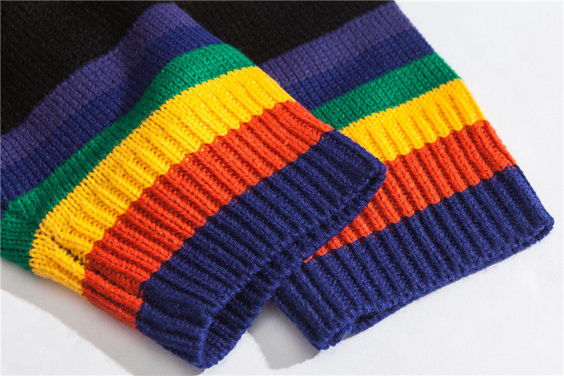 Rainbow Stripe Long Sleeve Pullover Men Sweater