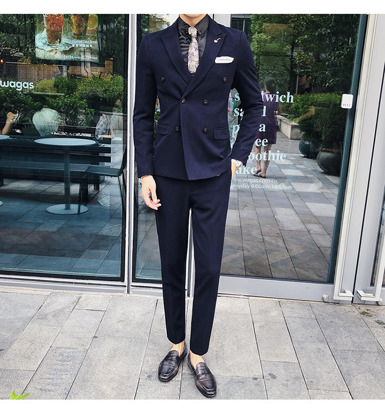 Luxury Italian Style Men Double Breasted Slim Fit Suit Set