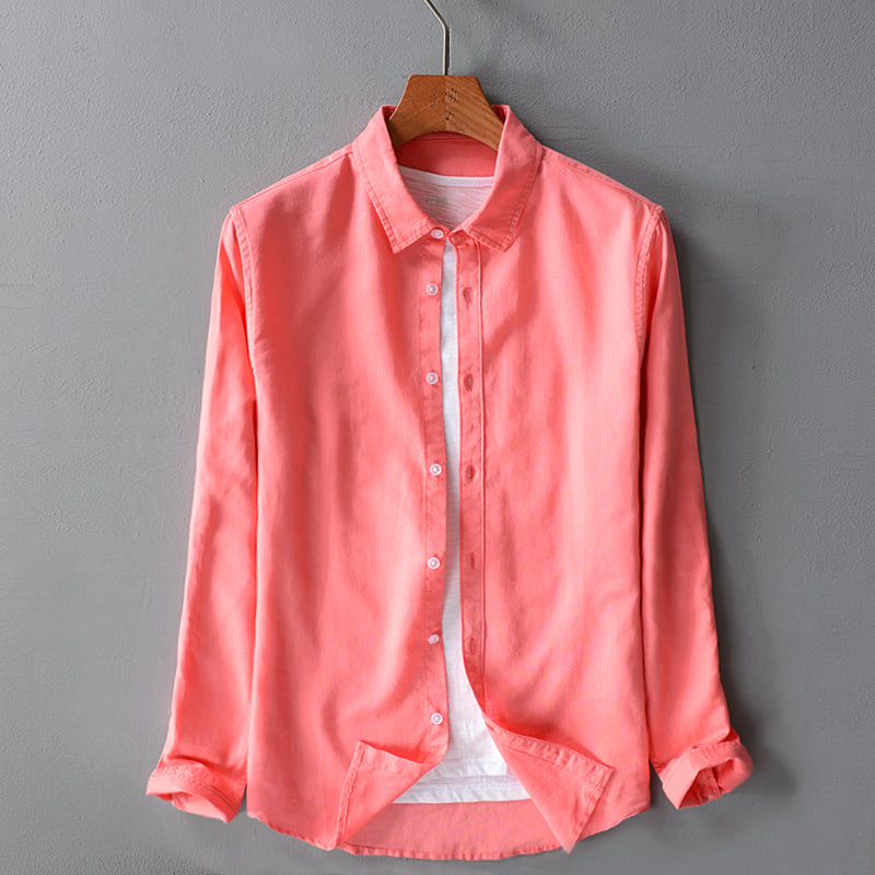 Soft Color Solid Linen Long Sleeve Shirt