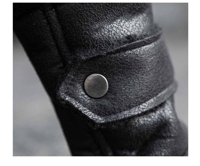 Vintage Biker Style Fleece/Faux Fur Lapel Men Faux Leather Jacket