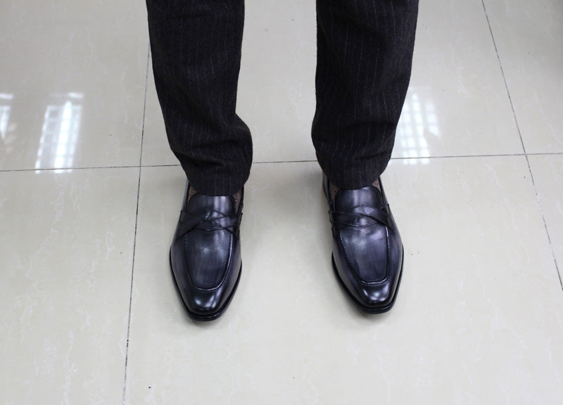 Pointed Toe Duo Crossing Strap Detail Men Loafer Shoes - FanFreakz