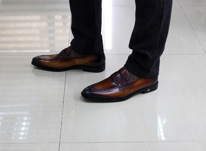 Pointed Toe Duo Crossing Strap Detail Men Loafer Shoes - FanFreakz